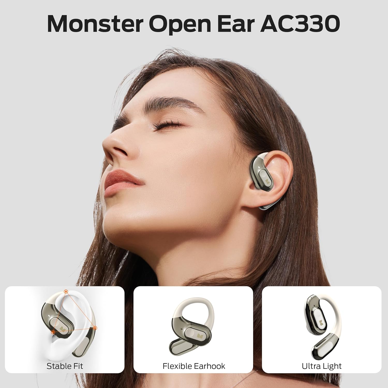Monster Open Ear AC330 Wireless Earbuds Bluetooth 5.4 with Clear